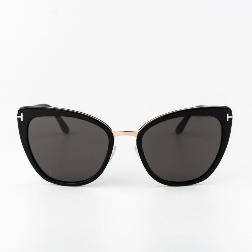 Tom Ford SIMONA Women Sunglasses Black Gold Smoke Semi Cat Eye FT0717 01A NEW